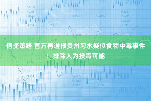 信捷策路 官方再通报贵州习水疑似食物中毒事件：排除人为投毒可能