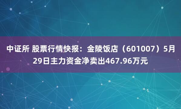 中证所 股票行情快报：金陵饭店（601007）5月29日主力资金净卖出467.96万元