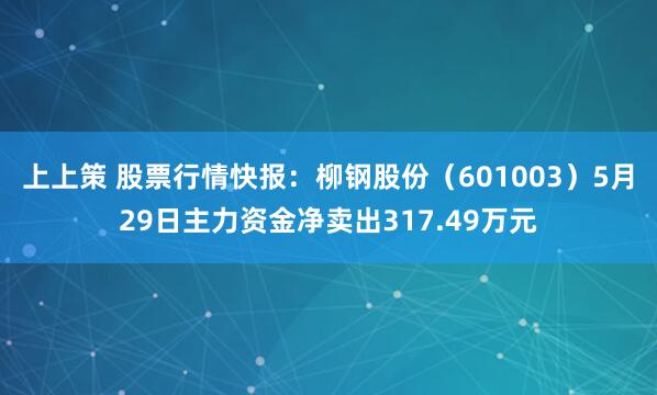 上上策 股票行情快报：柳钢股份（601003）5月29日主力资金净卖出317.49万元